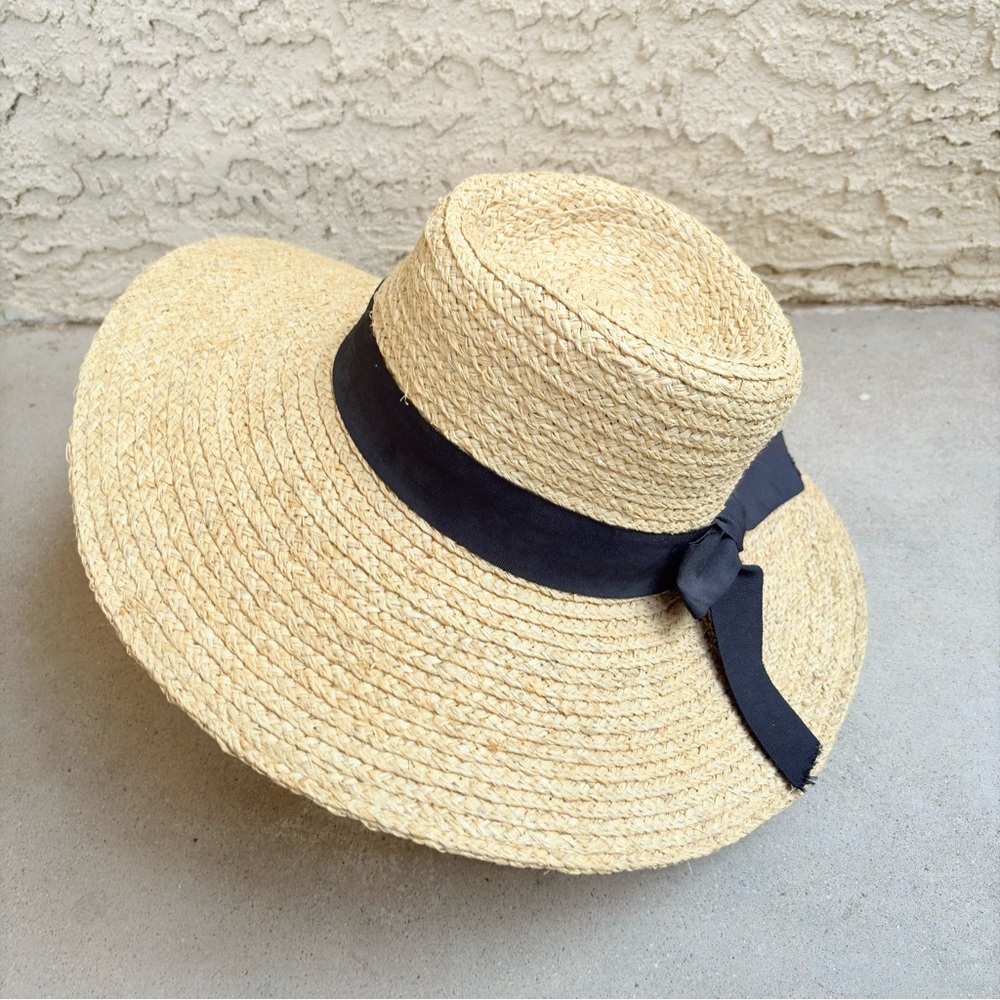 Turner Hats Floppy Wide Brim Sun Hat Beach Boho 100% Paper Black Ribbon Band